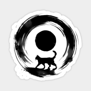 Sumie Enso Circle Japanese Brushstroke Black Cat Magnet