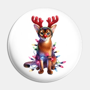 Christmas Red Nose Abyssinian Cat Pin