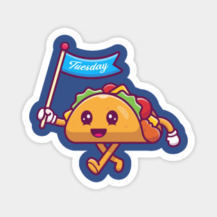 Cute Taco Holding Tuesday Flag Cartoon Magnet