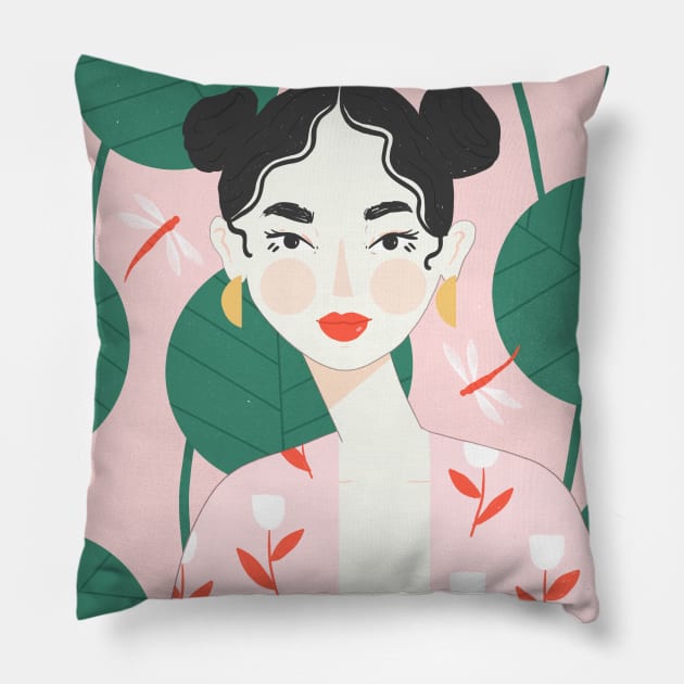 Pink Dragonfly Pillow by Charly Clements