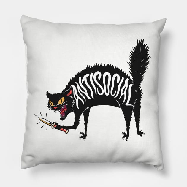 Anti social pissed off Cat Pillow by Talehoow