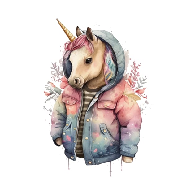 Unicorn watercolor wearing jacket by KAWAIIBYHM