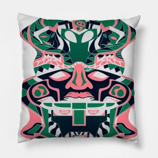 red crimson alien totem in olmec head of the golden saints ecopop pattern art Pillow