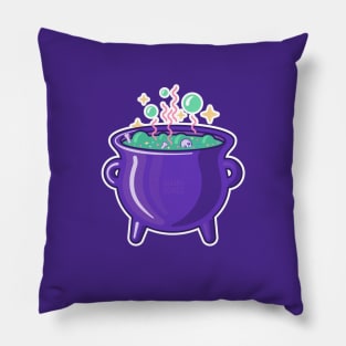 Witch's cauldron, bubbling with magic, on dark colours Pillow