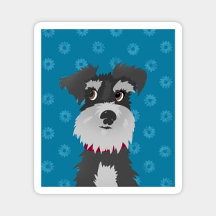 Salt and Pepper Miniature Schnauzer Dog with Blue Daisies Magnet