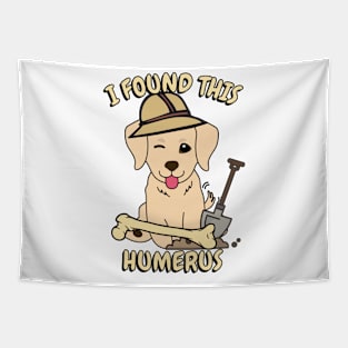 Funny golden retriever is an archaeologist Tapestry