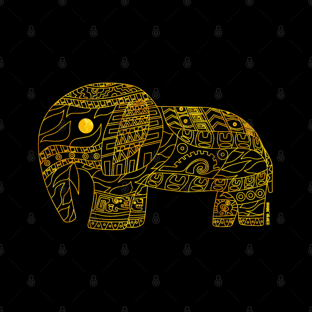 gold elephant ecopop in mandala totonac pattern art by jorge_lebeau
