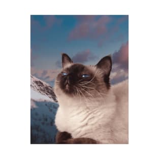 Siamese cat in the mountain sky portrait painting T-Shirt