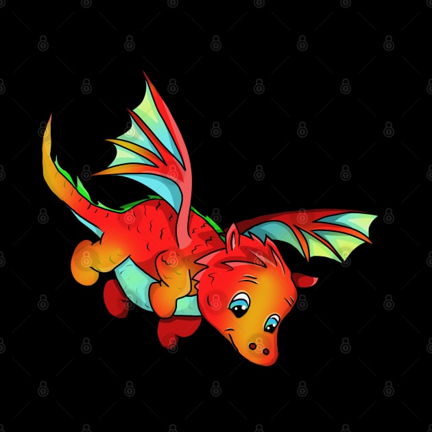 Cute Orange Flying Cartoon Baby Dragon by cuisinecat