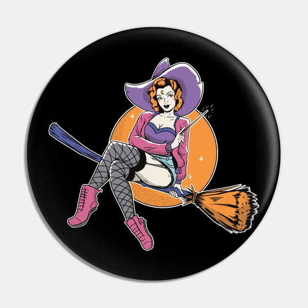 Retro Sexy Witch on a Broomstick // Vintage Witch Pin Up Pin by SLAG_Creative