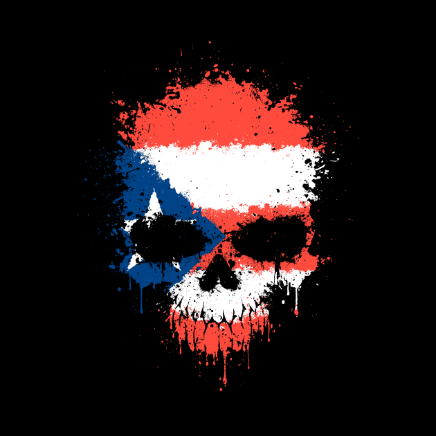 Chaotic Puerto Rican Flag Splatter Skull by jeffbartels