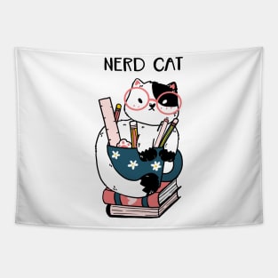 Nerd cat hand drawn Tapestry