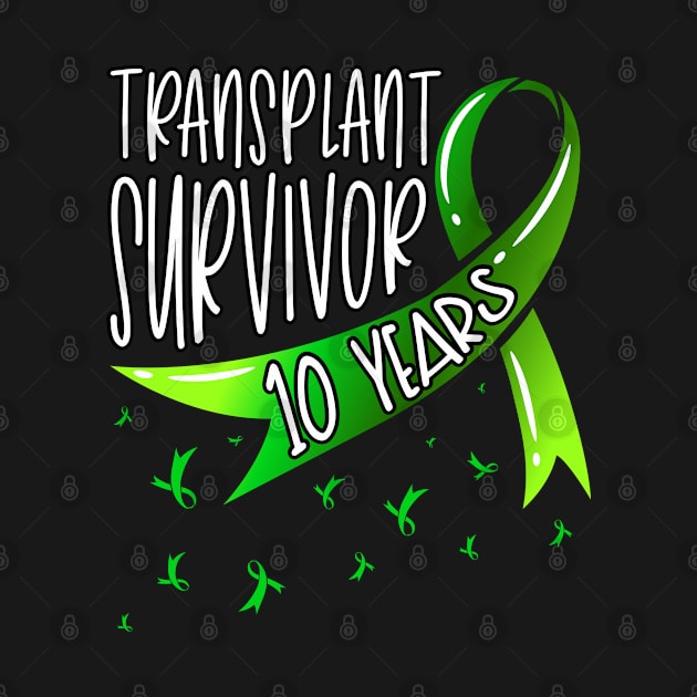 10 Year Organ Transplant Survivor Green Ribbon by Gold Wings Tees