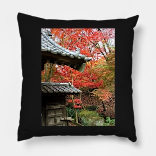 Japanese Gate and Red Maple Trees Pillow