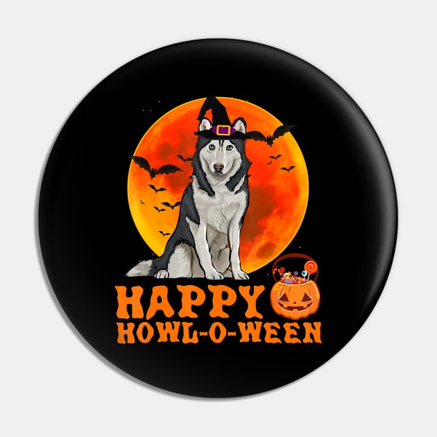 Funny Siberian Husky Dog Halloween Happy Howl-o-ween Pin by JaydeMargulies