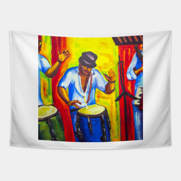 Rumba - latin music jam oil painting Tapestry by KFX Productions