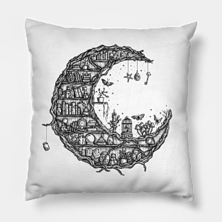 Crescent moon fantasy bookshelf Pillow