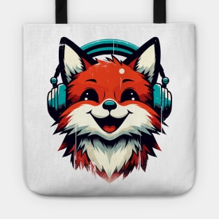Funny Smiling musical fox wearing headphones Tote