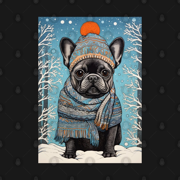 French Bulldog in Hat Funny Christmas Dog Lover Gift by Ai Wanderer