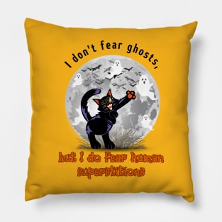 Black cat stands up to superstition Pillow