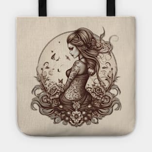 Beautiful Woman with Tattoo Tote