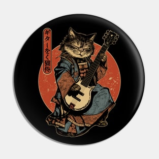 Samurai Cat Playing The Electric Guitar Pin