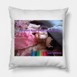 Tuxedo Cat Let Your Inner Child Out to Play - Inspirational Quote Pillow