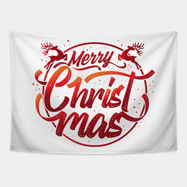 Merry Christmas Lettering with Colors Tapestry by Dimas Haryo