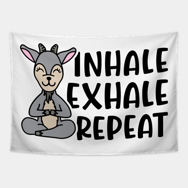 Inhale Exhale Repeat Gas Goat Yoga Fitness Funny Tapestry by GlimmerDesigns