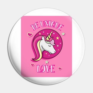 Be Unique Love Beautiful Unicorn Head With Stars And Hearts pink Poster Pin