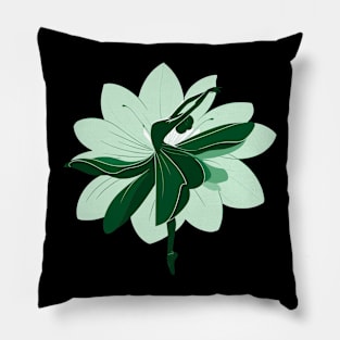 Beautiful ballerina in a green tutu, floral background, Vector illustration, tiptoe pose ballet Pillow