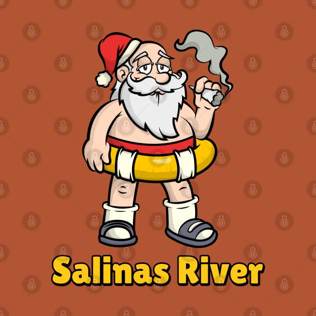 Salinas River Funny Lazy and Naked Santa Clause Smoking a Joint with a Swim Tube Around Him, Funny Christmas Gift by AbsurdStore