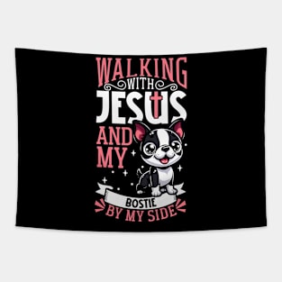 Jesus and dog - Boston Terrier Tapestry