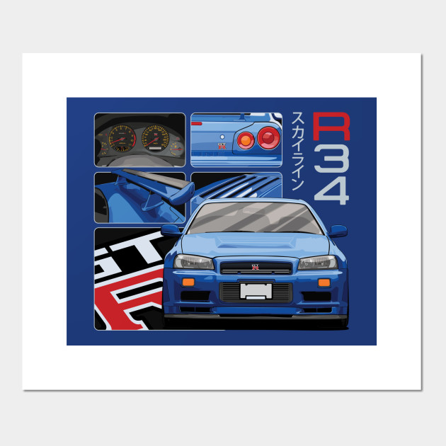 Nissan Skyline Gtr R34 Drawing Vector Skyline R34 Posters And Art Prints Teepublic