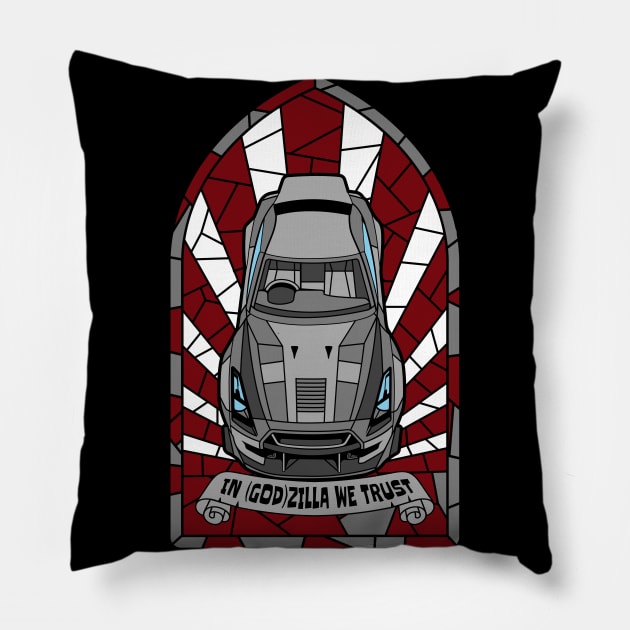 In God-zilla we trust stained glass Pillow by pujartwork