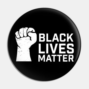 Black Lives Matter white typography design with fist Pin