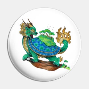 Green Asian Turtle Dragon Pin