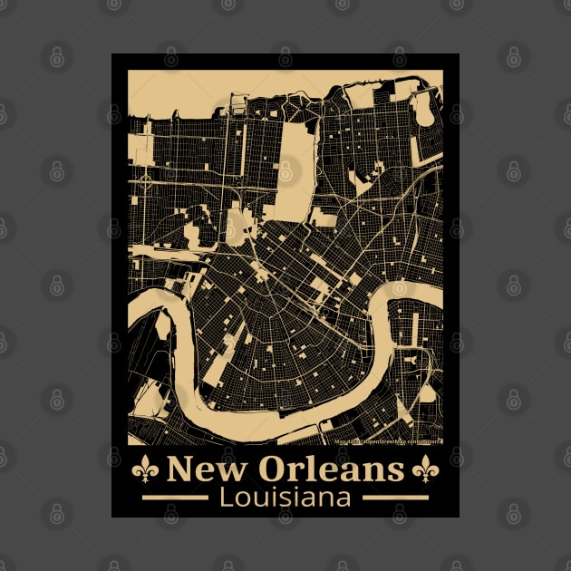 New Orleans Map - Black & Gold by ObscureDesigns