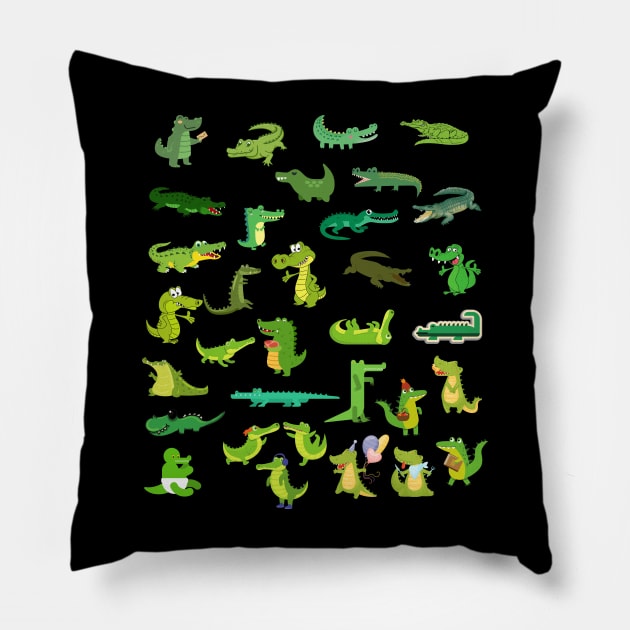 Funny Crocodiles Pillow by Funtomass