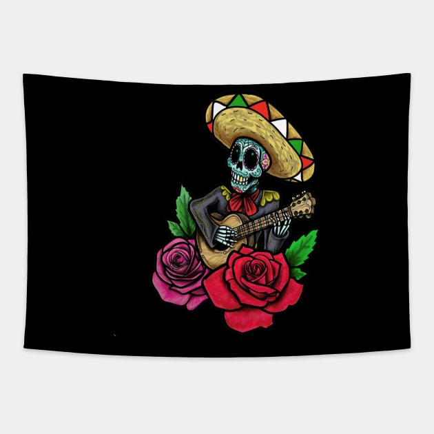 Day of the dead mariachi Tapestry by Squatchyink