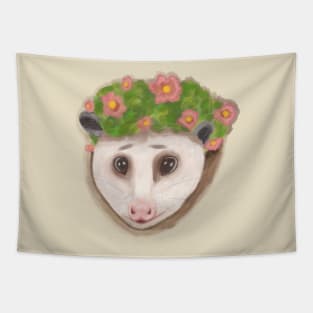 Cottage core opossum with flower crown Tapestry