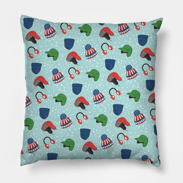 Winter Hats Pattern Pillow by Scrabbly Doodles