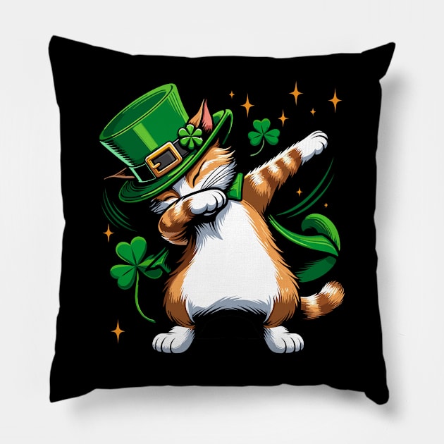 St. Patrick's Dabbing Ginger Cat Tee | Festive Irish Kitty Apparel Pillow by Kicosh