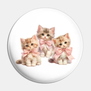 Coquette Cute Kittens with Pink Bows Pin