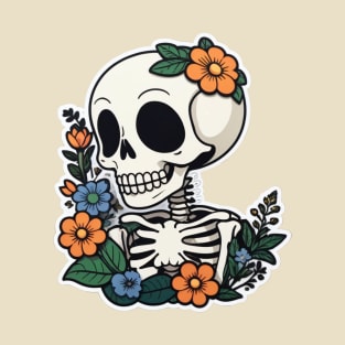 Cute floral kawaii skeleton No.16 T-Shirt