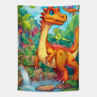 3d realistic coloring cartoon dinosaurs land Tapestry