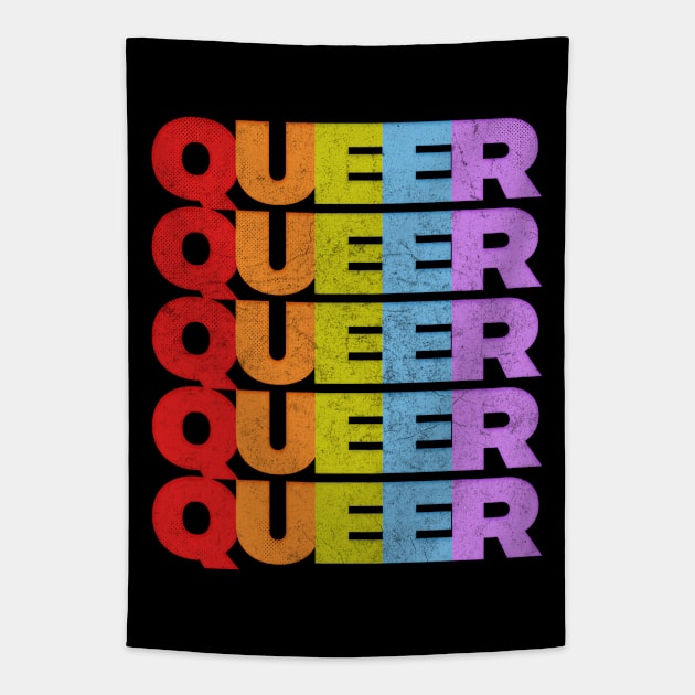 Queer //// Retro Typography Rainbow Design Tapestry by DankFutura