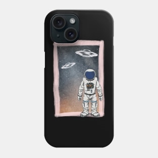 Floating astronaut Ufo alien abduction funny cute spaceship moon mars cosmic space Phone Case