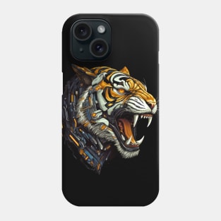 Techno Roar - Close-Up Art of a Roaring Cyborg Tiger Phone Case