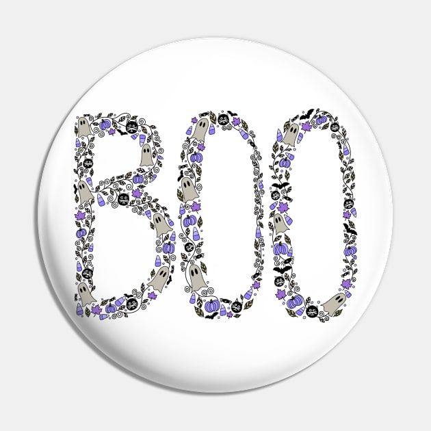Halloween Boo Line Art - Purple Pin by monitdesign